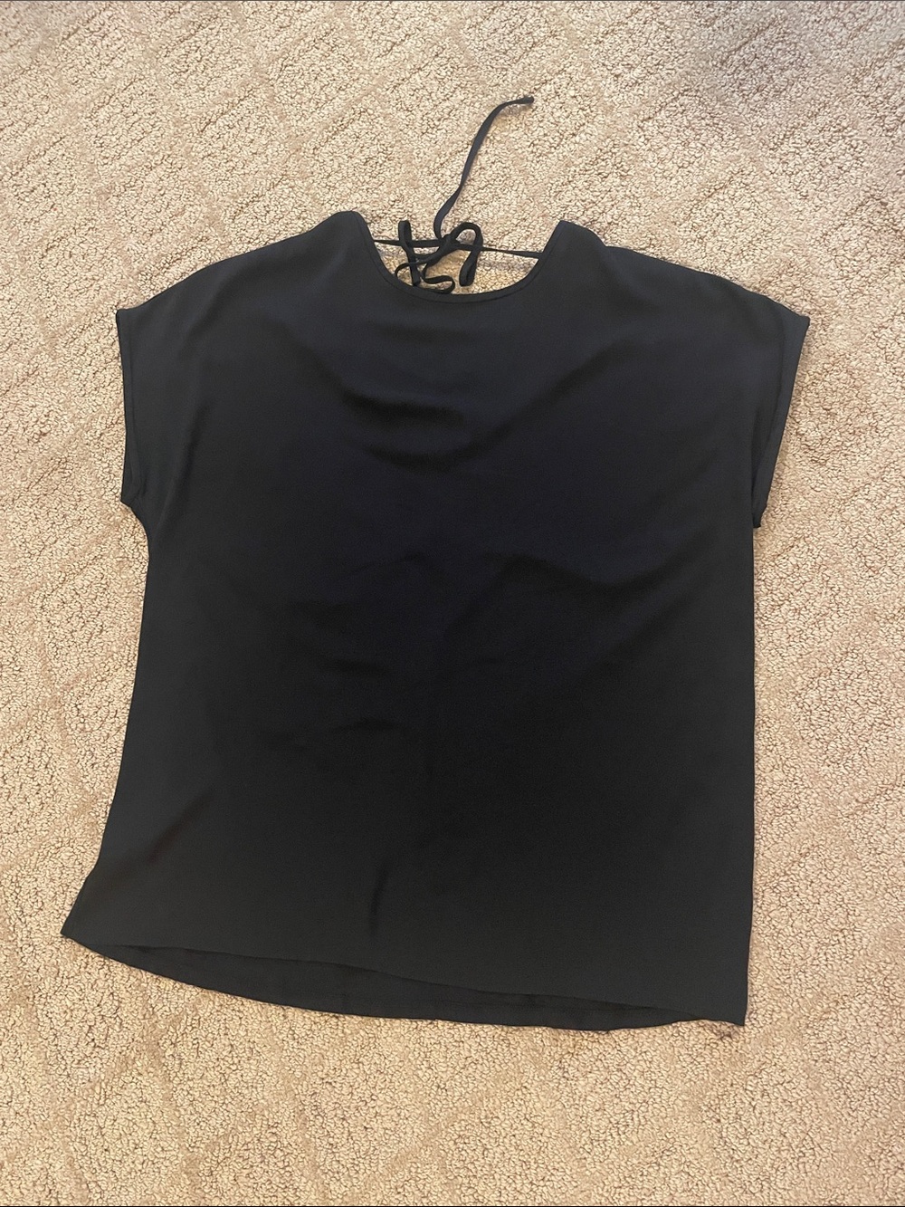 LOFT Black Short Sleeve Top with Tie-Back Detail